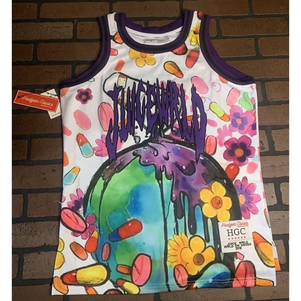 Headgear Classics Juice WRLD 999‎ Graphic Print Basketball Jersey White Purple